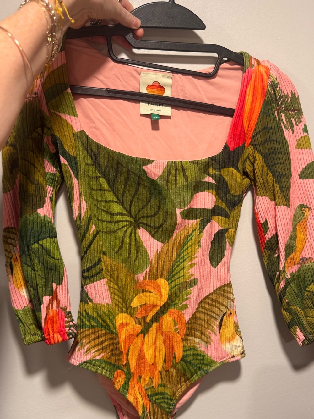 XS FARM RIO Tropical Floral Ribbed Bodysuit